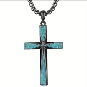 New Necklace black chain. Blue and black Cross